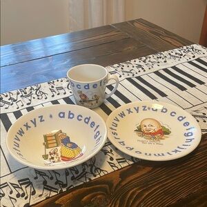 Wood & Son English Ironstone Nursery Rhyme Alphabet Kids 3 Piece Dinnerware Set